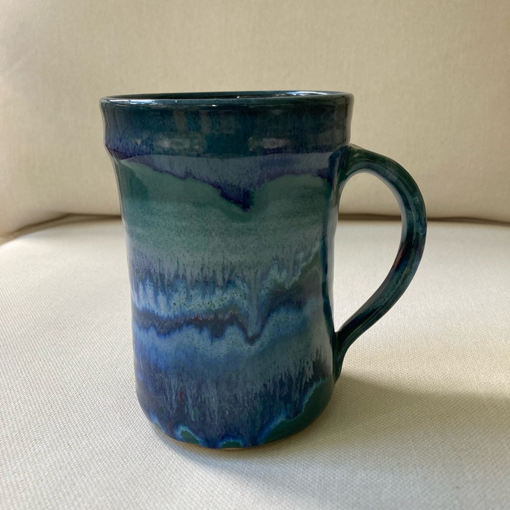 Artisan Pottery Tall Blue and Green Mug